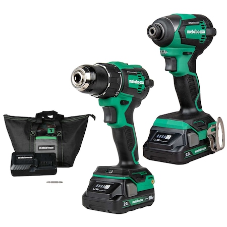 Metabo Hpt 18V MV Cordless Brushless Driver Drill / Impact Driver 2 x 2.0Ah #2 Phillips Bit & Bag KC18DEXQBM